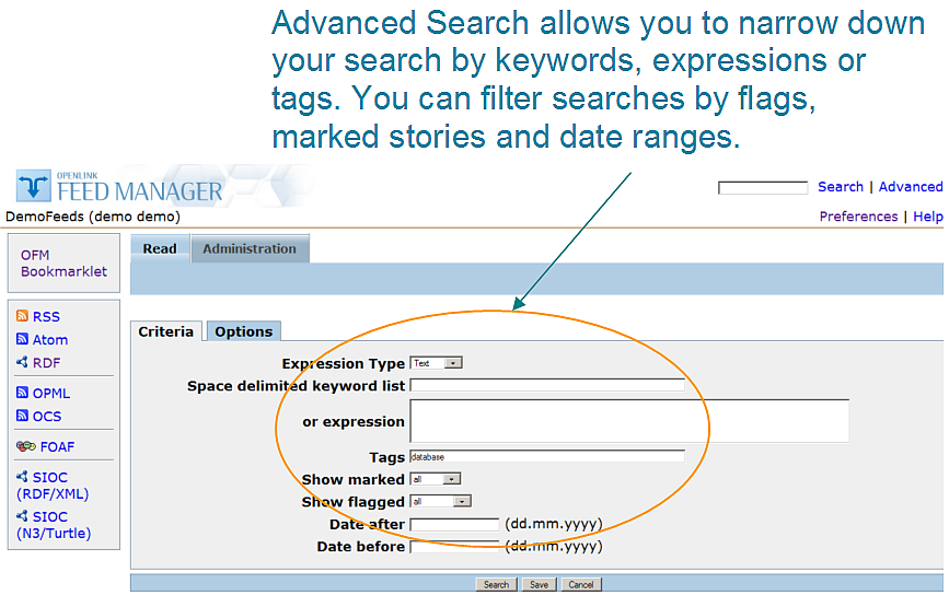 Feed Manager Advanced Search