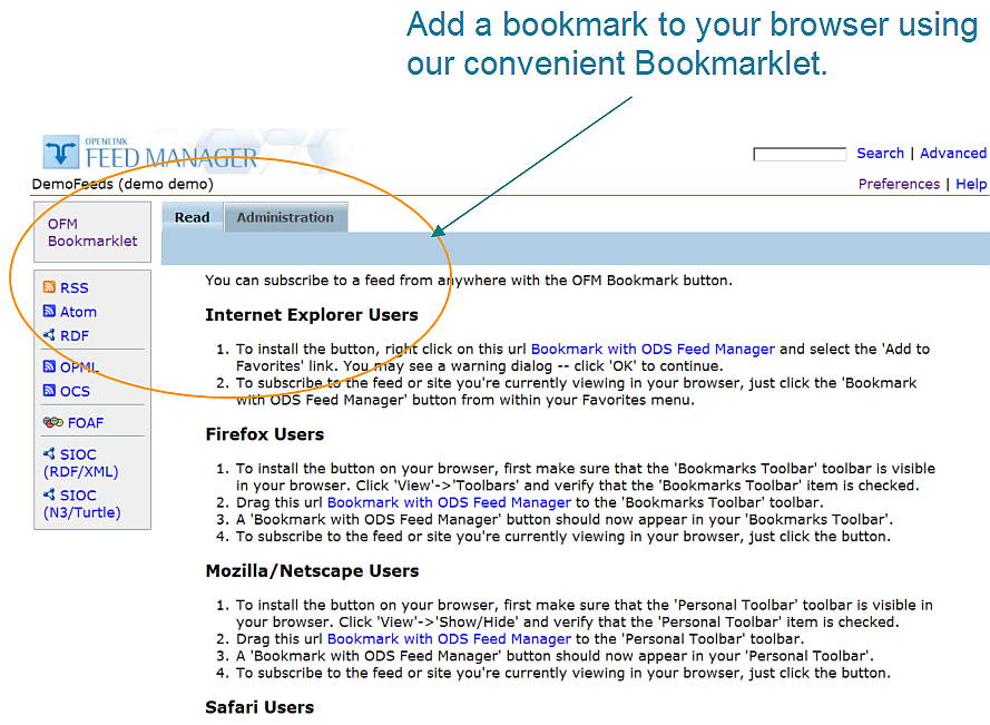 Feed Manager Bookmarklet