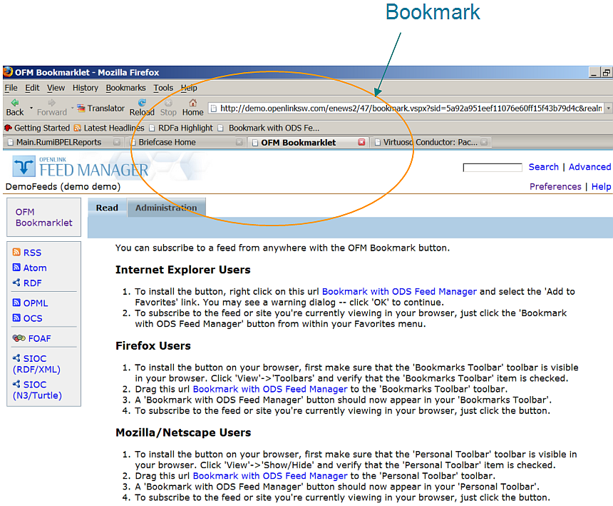 Feed Manager Firefox Bookmark