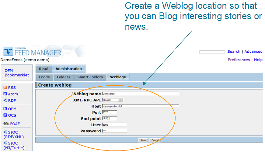 Feed Manager Create Weblog