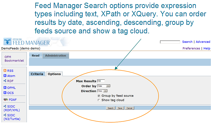 Feed Manager Search Options