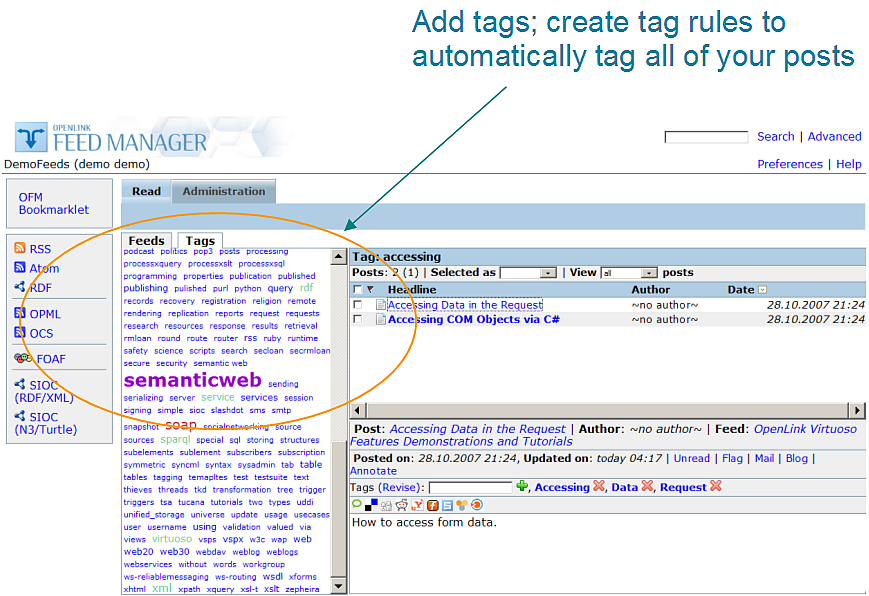 Feed Manager Tag View