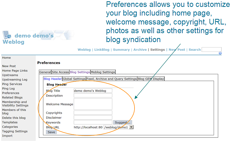 Weblog Preferences