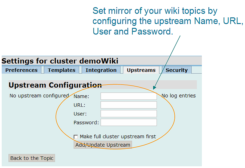 Wiki Cluster Settings - Upstreams